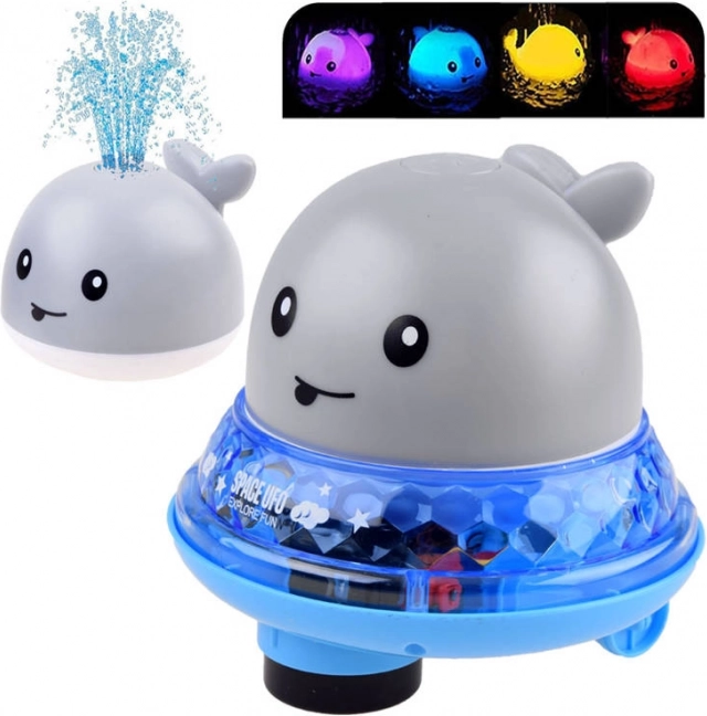 Vodná veľryba s fontánkou a jazdiacou platformou na kúpanie – Sivá