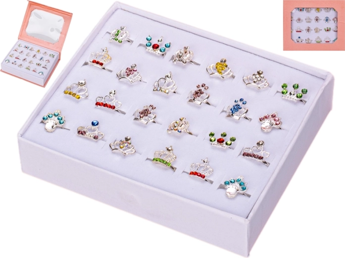 Dievčenská sada prstienkov s korunkami v srdiečkovej krabičke, 24 ks