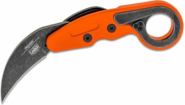 CRKT Provoke Orange karambit zatvárací nôž 6,3 cm so stonewash čepeľou a rukoväťou Grivory
