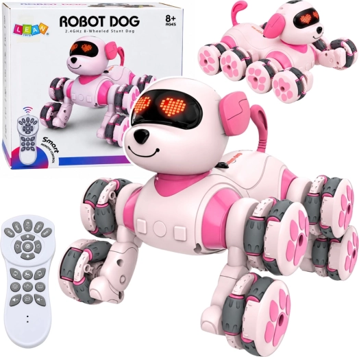 Ružový robotický pes na diaľkové ovládanie s 8 kolesami