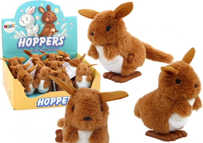 Natahovací skákajúci plyšový kengura hnedý