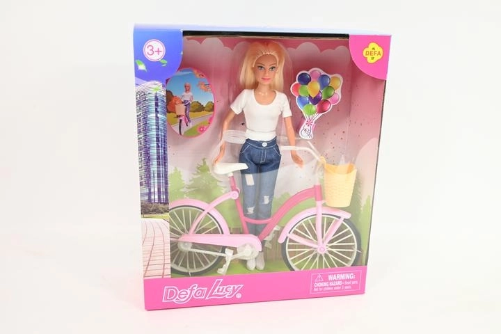 Bábika 29 cm s bicyklom a košíkom