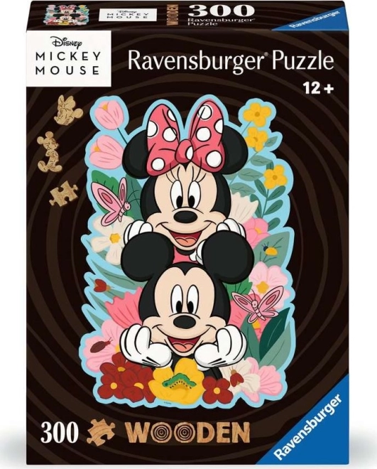 Ravensburger drevené obrysové puzzle Mickey a Minnie 300 dielikov