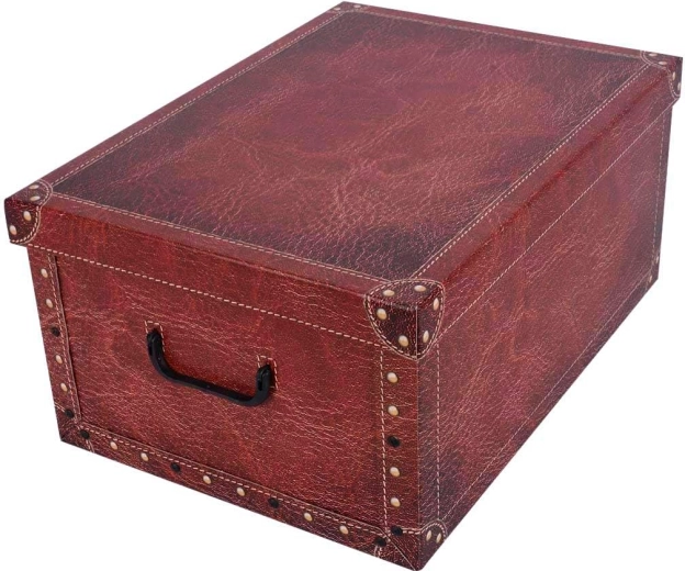 Kartónový úložný box MAXI koža s kovaním červená