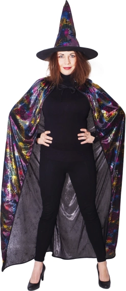 Čarodejnícky kostým s pavučinovým plášťom a klobúkom pre dospelých