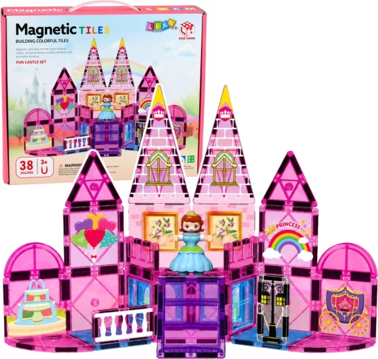Magnetické stavebné kocky – princeznin zámok 38 ks (ružové)