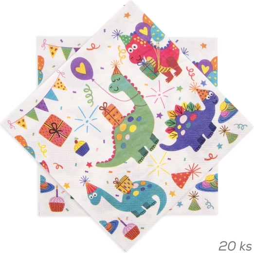 Papierové obrúsky s motívom dinosaurov 33 × 33 cm (20 ks)
