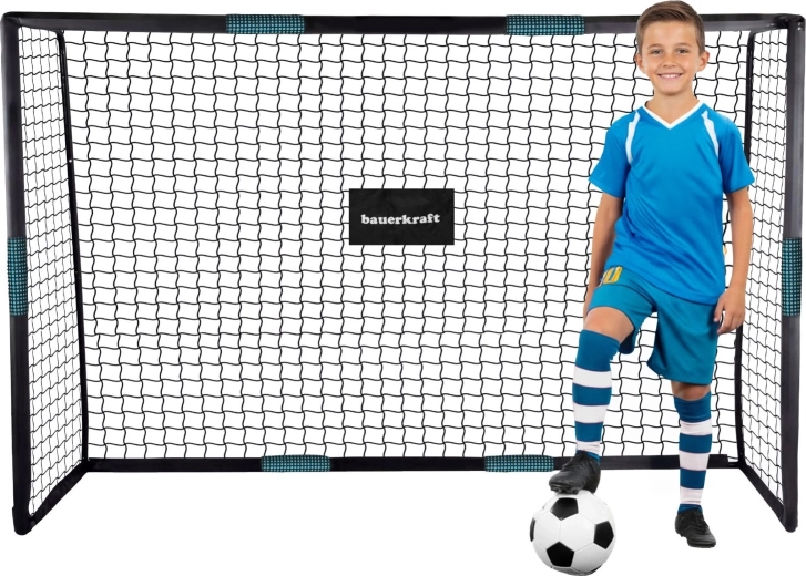 Oceľová futbalová bránka Bauerkraft s tréningovou sieťou 180 × 120 × 60 cm čierno-modrá