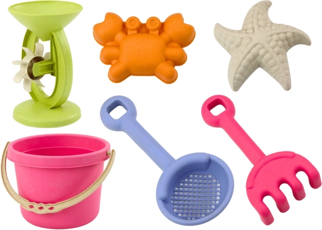 Pastelová sada hračiek do piesku s vedierkom, mlynčekom, sitkom a formičkami
