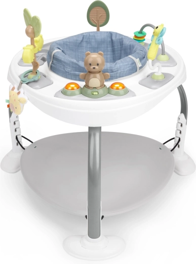 Ingenuity aktívne skákacie centrum a hrací stolík 2 v 1 Bounce to Bloom Chambray