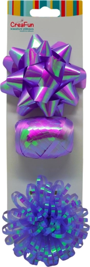 Dárková sada dúhovo lesklá – stuha 10 m + 2 mašle, 3 ks