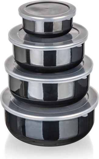 Sada smaltovaných misiek s vekom METALIC Black, 8 dielov