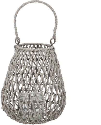 Pletený sivý lampáš 20 × 25 cm so sklenenou vložkou