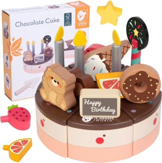Drevená narodeninová torta na krájanie Classic World, 19 dielikov