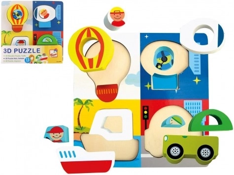 Bino drevené vkladacie puzzle Doprava 13 dielikov 3D