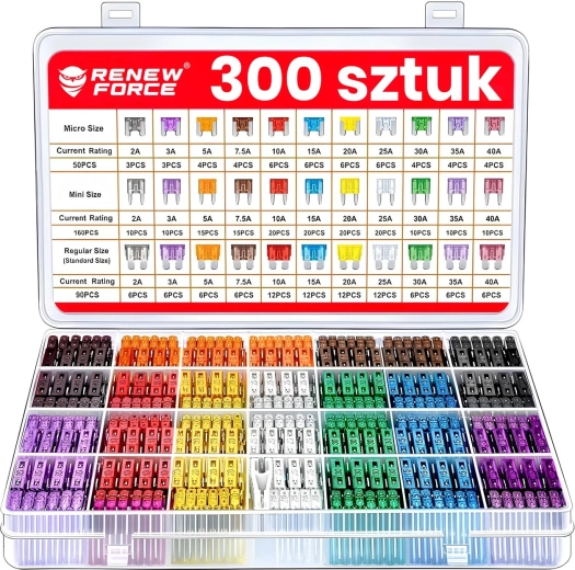 Sada automobilových poistiek 300 ks 2–40 A (micro/mini/standard) s organizérom a vyťahovačom