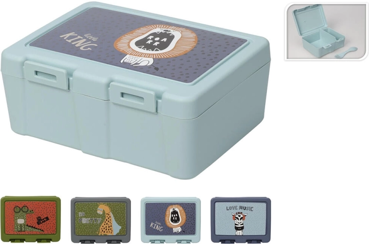 Desiatový box s klik uzáverom a potlačou, plast, mix dekorov 18 × 13,5 × 7,5 cm