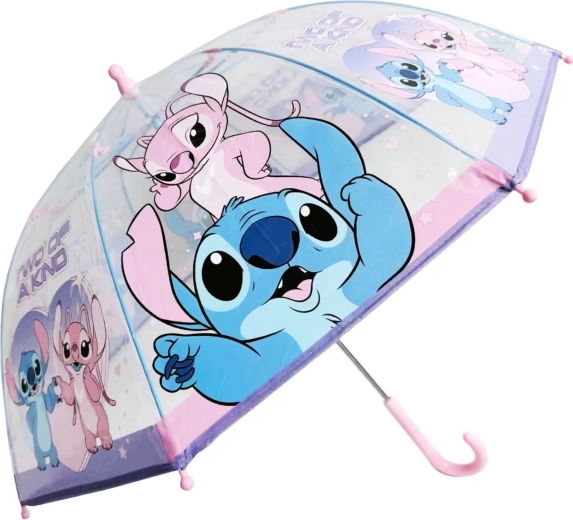 Priehľadný detský dáždnik Lilo & Stitch so Stitchom a Angel, ružový