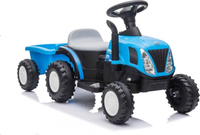 Detský modrý traktor na batériu s prívesom