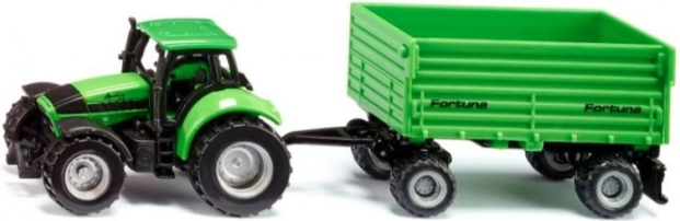 Siku traktor Deutz-Fahr s dvojosovým prívesom Fortuna