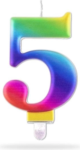 Sviečka číslica 5 zapichovacia dúhová 7,5 cm