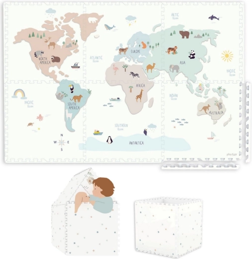 Play&Go EEVAA penová hracia podložka 2v1 s úložným boxom World map