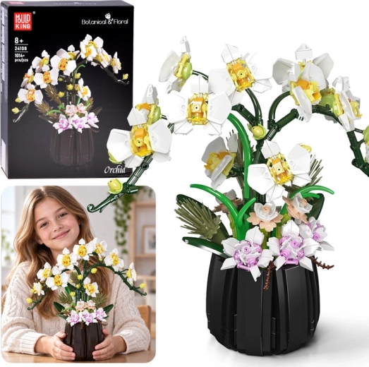 Stavebnica orchidey v kvetináči Mould King (1014+ dielikov)