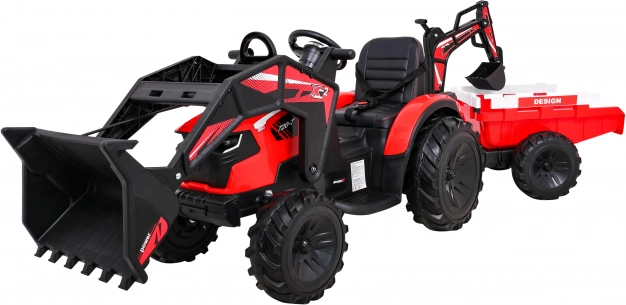 Detský traktor na jazdu s prívesom červený