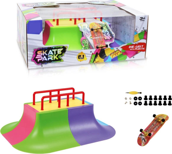 Modulárny set skateparku 6v1 s multi-raílom a fingerboardom