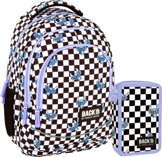 Školský set BackUP šachovnica Fuzz 2v1 – batoh a vybavený peračník