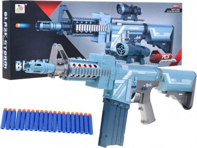 Strieborná detská puška BLAZE STORM s optikou a 20 penovými nábojmi, 6+