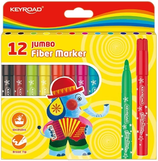 Prateľné popisovače KEYROAD Jumbo, 12 farieb