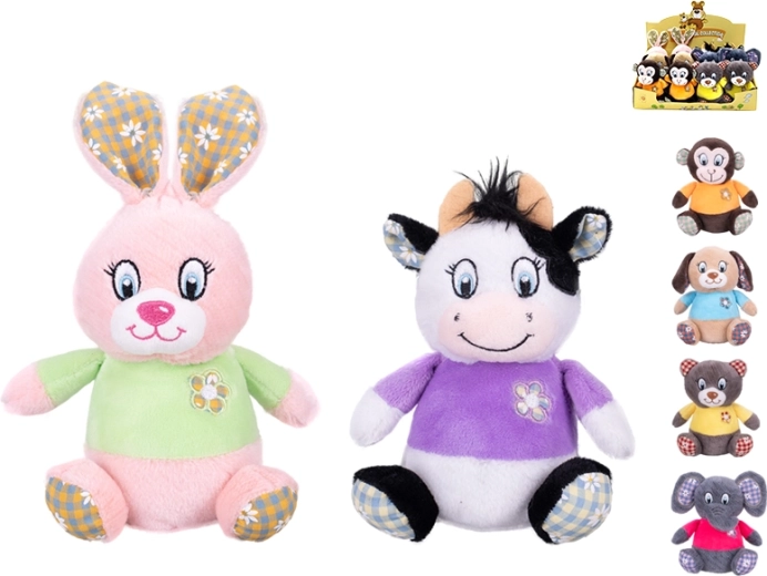 Plyšové zvieratko 15 cm s farebným tričkom, od narodenia