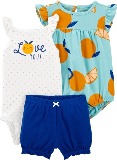 Carter’s 3-dielna sada: body na ramienka, body s krátkym rukávom a kraťasy blue orange pre dievčatko 6 m – NB/veľ. 56