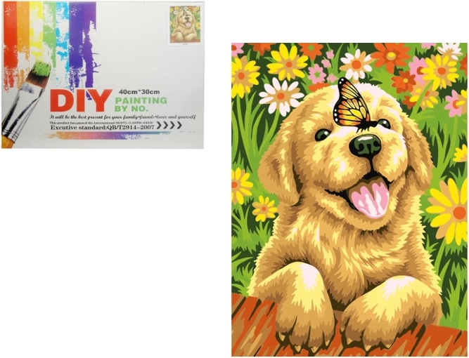 Maľovanie podľa čísel – psík s motýlikom