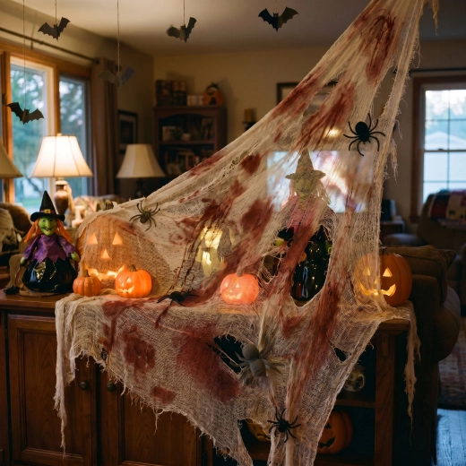 Halloweenska textilná dekorácia červeno-biela 91 x 76 cm