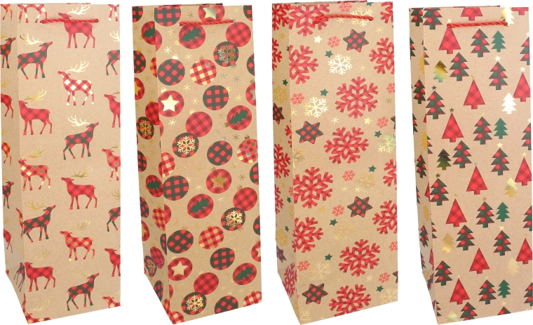 Vianočná darčeková taška na fľašu M 11 × 38 × 11 cm - 1 kus