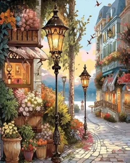 NORIMPEX Maľovanie podľa čísel Kvetinárstvo pod lampami 40 × 50 cm