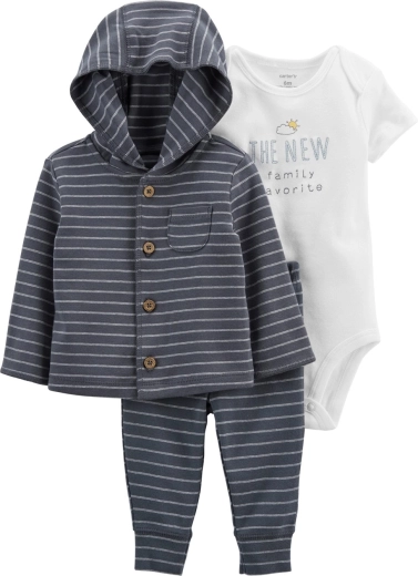 CARTER'S 3-dielna súprava mikiny, teplákov a body s krátkym rukávom pre chlapcov Grey stripes – Veľkosť 56
