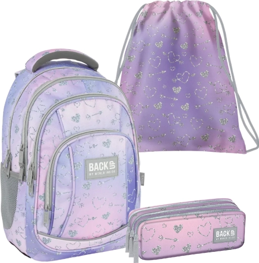 Školský set BackUP Twinkle 3v1 (batoh, peračník etue, vak na prezuvky)