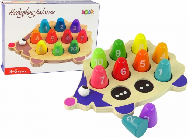 Drevený ježko – vzdelávacia hračka s 10 farebnými kolíčkami