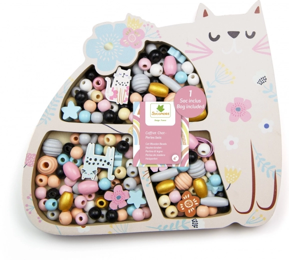 Drevené pastelové korálky v tvare mačky
