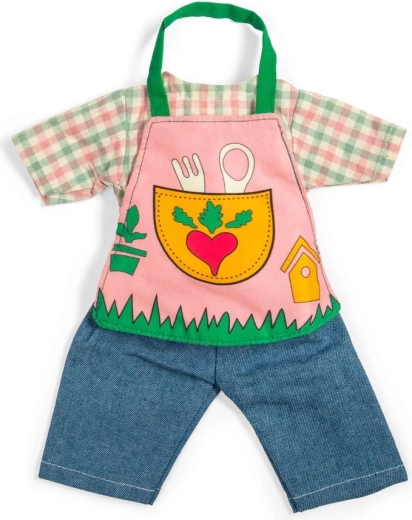Bigjigs Toys záhradnícky obleček pre bábiku 34 cm – nohavice, košeľa a zástera