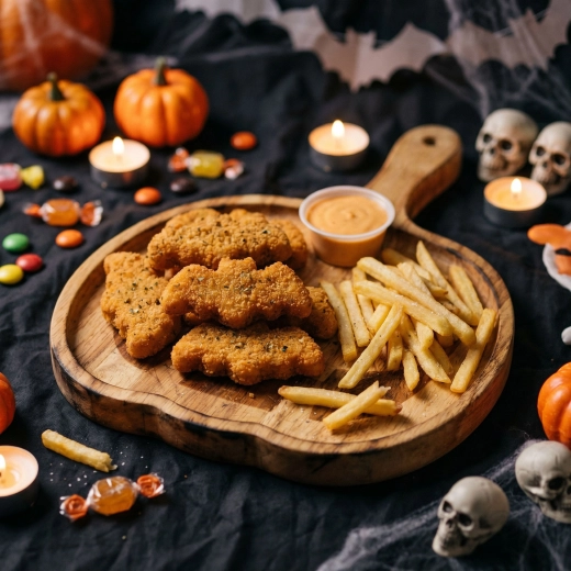 Halloweensky drevený servírovací podnos v tvare tekvice