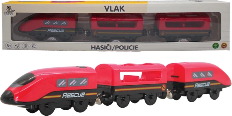 Babu vláčik hasiči s magnetickými vagónmi na batérie