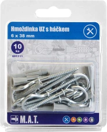 Uzlovacia hmoždinka s háčikom 6×38 mm, biely zinok (10 ks)