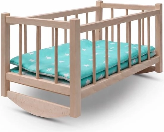 Baby Mix drevená kolíska/postieľka pre bábiky s obliečkami Stars Mint - 1 kus