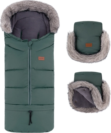 Petite&Mars zimný set: fusak Arctic 4v1 a rukavice na kočík Furry khaki