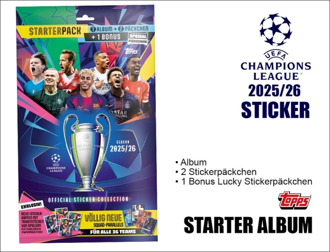 Topps UEFA Champions League 2025/2026 samolepky - multipack