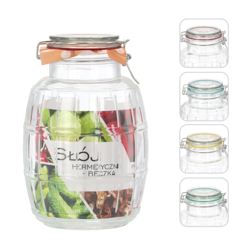 Sklenená dóza 3,9 l s hermetickým uzáverom v tvare súdka